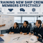 - Seafarer Trainings Ship officer training new crew member on deck during vessel familiarisation